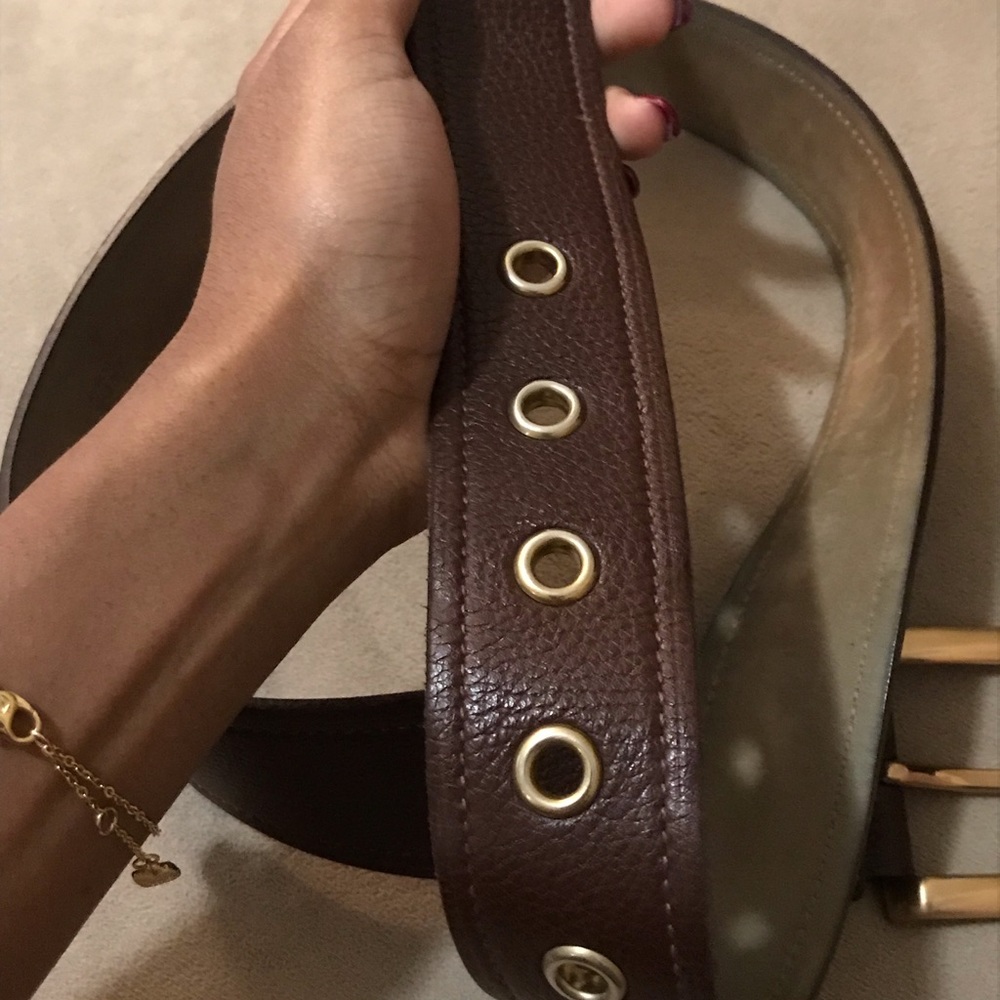 PRADA — Light Brown Gold rings Leather Belt